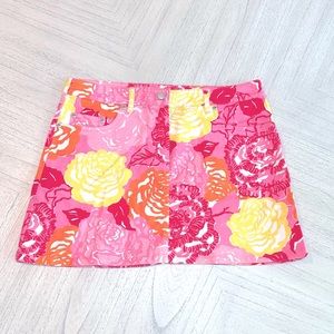 Lilly Pulitzer mini skirt, size 4, gorgeous pink and yellow floral, EUC
